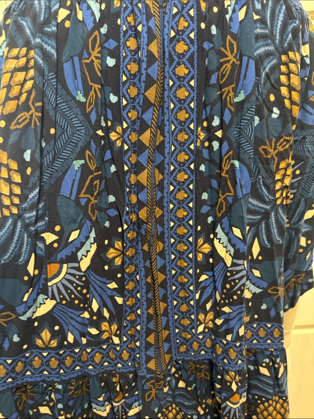 Farm Rio Tropical Magic Blue Patterned Tie-Neck Women’s Dress Size Medium - Picture 11 of 15